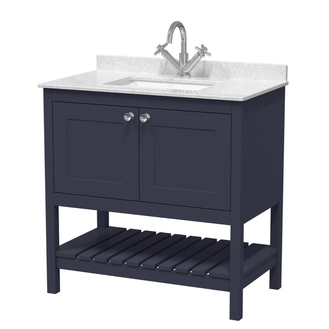 Launde Abbey  Floor Standing Vanity with Marble Top 1TH 800mm - Indigo Blue