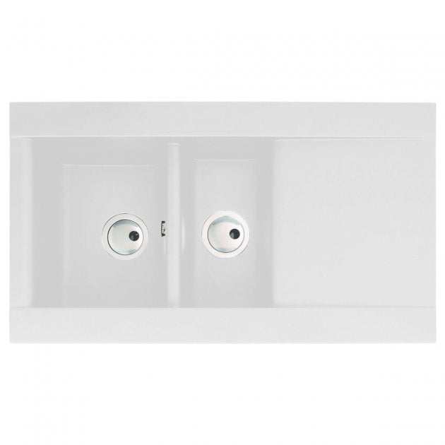 White granite inset kitchen sink with 1.5 bowls, durable and modern design, Abode Aspekt 950mm x 540mm