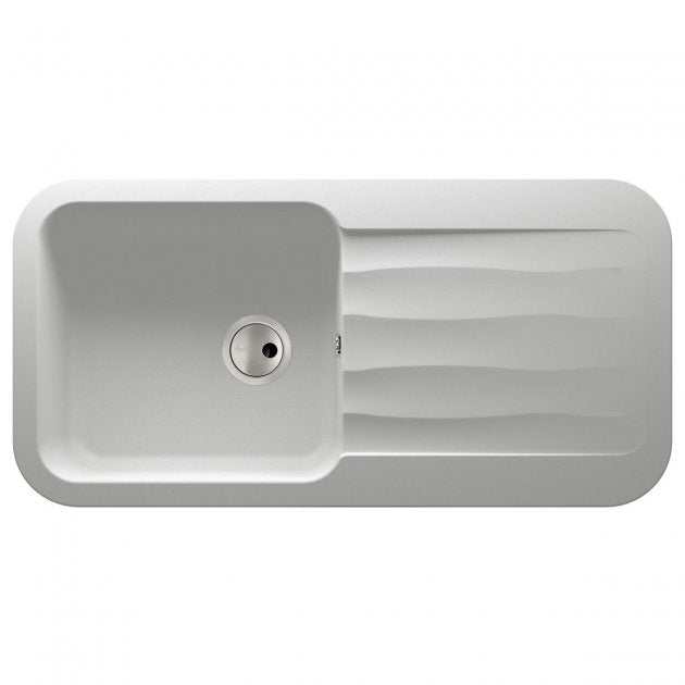 Abode Dune 1.0 Bowl frost white granite kitchen sink with reversible drainer, 1000mm x 500mm.