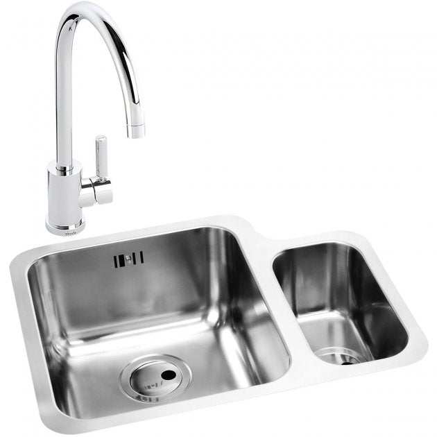 Abode Matrix 1.5 LH Bowl stainless steel kitchen sink with Atlas mixer tap, 572mm x 450mm, modern durable design