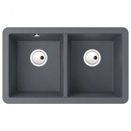 Abode Matrix SQ GR15 grey metallic granite 2 bowl undermount kitchen sink 758x460mm