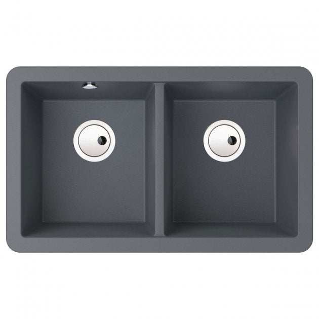 Abode Matrix SQ GR15 grey metallic granite 2 bowl undermount kitchen sink 758x460mm