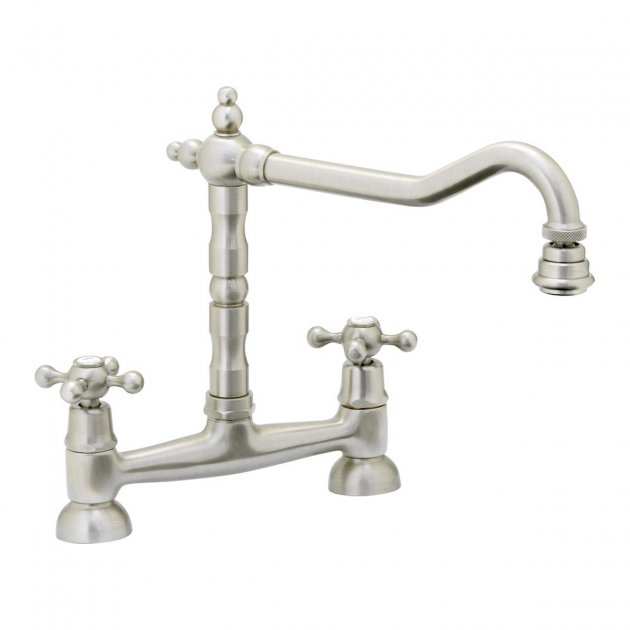 Abode Melford Traditional brushed nickel dual handle kitchen sink mixer tap with bridge design