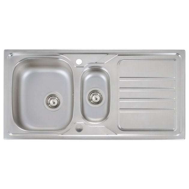 Abode Mikro 1.5 bowl stainless steel inset kitchen sink with waste and drainer, 1000mm by 500mm