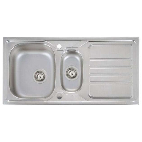 Abode Mikro 1.5 bowl stainless steel inset kitchen sink with waste and drainer, 1000mm by 500mm
