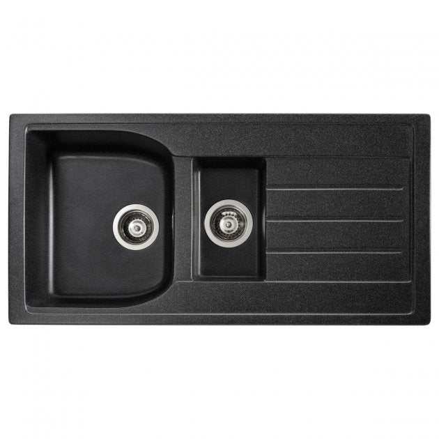Abode Oriel 1.5 bowl black granite inset kitchen sink with a 950mm length and 480mm width