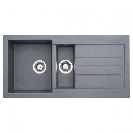Abode Xcite 1.5 bowl grey metallic granite inset kitchen sink with drainer, 1000mm by 500mm