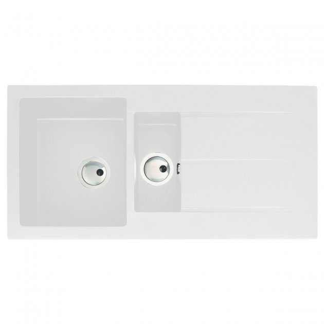 Abode Zero 1.5 Bowl white granite kitchen sink with reversible drainer, 1000mm x 500mm