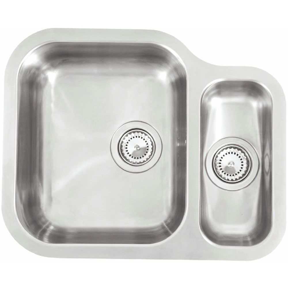 Reginox Stainless Steel Alaska 1.5 bowl kitchen sink with left main bowl and polished finish
