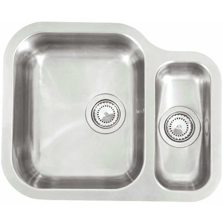 Reginox Stainless Steel Alaska 1.5 bowl kitchen sink with left main bowl and polished finish