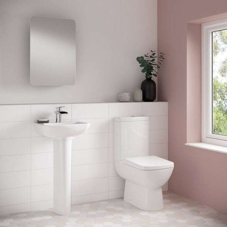 Nuie Ambrose White Contemporary 450mm 1 Tap Hole Basin & Pedestal - CP