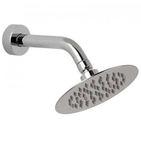 Vado Aquablade 150mm round chrome slimline shower head with swivel arm and multiple nozzles for even water flow distribution