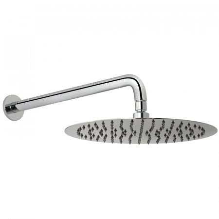 Vado Aquablade 300mm round slimline chrome shower head with wall-mounted shower arm