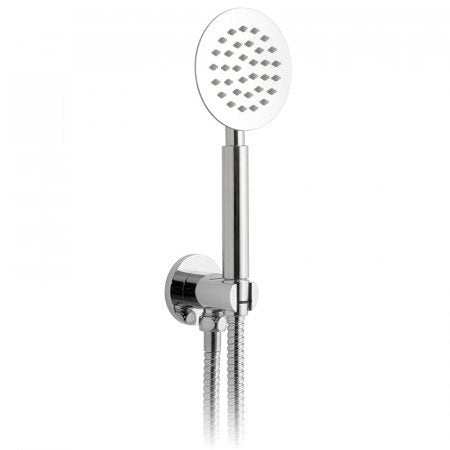 Vado Aquablade Round single function mini shower kit with 150cm hose and integrated outlet bracket in chrome finish