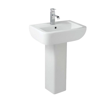 Arley Pure 550mm white ceramic basin with full pedestal and single tap hole bathroom sink