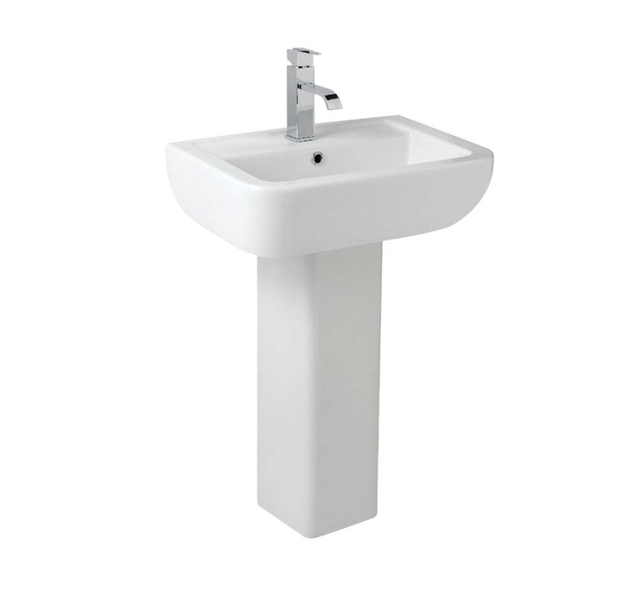 Arley Pure 550mm white ceramic basin with full pedestal and single tap hole bathroom sink