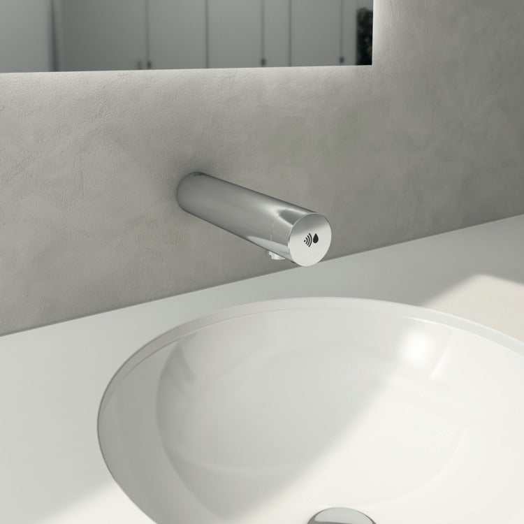 Chrome Sensorflow E Mains Panel mounted basin tap by Armitage Shanks with touchless sensor technology