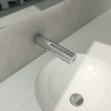 Chrome Armitage Shanks Sensorflow E Mains Panel mounted touchless basin tap over white sink