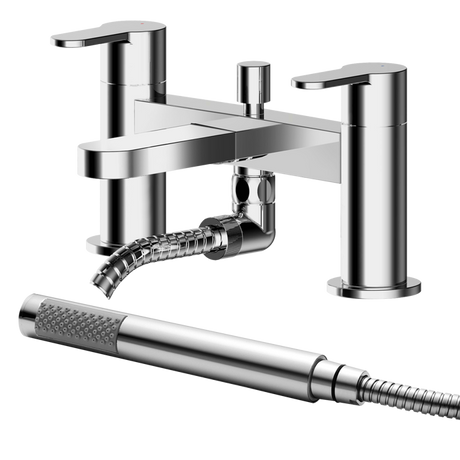Nuie Arvan Modern Pillar Mounted Bath Shower Mixer Tap with Shower Kit - Chrome - ARV304