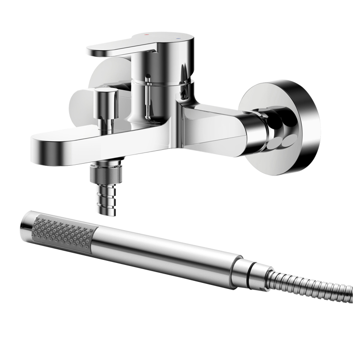 Nuie Arvan Wall Mounted Bath Shower Mixer Tap with Shower Kit - Chrome - ARV316