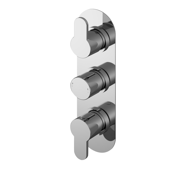 Nuie Arvan Diverter triple handle thermostatic concealed shower valve in chrome finish