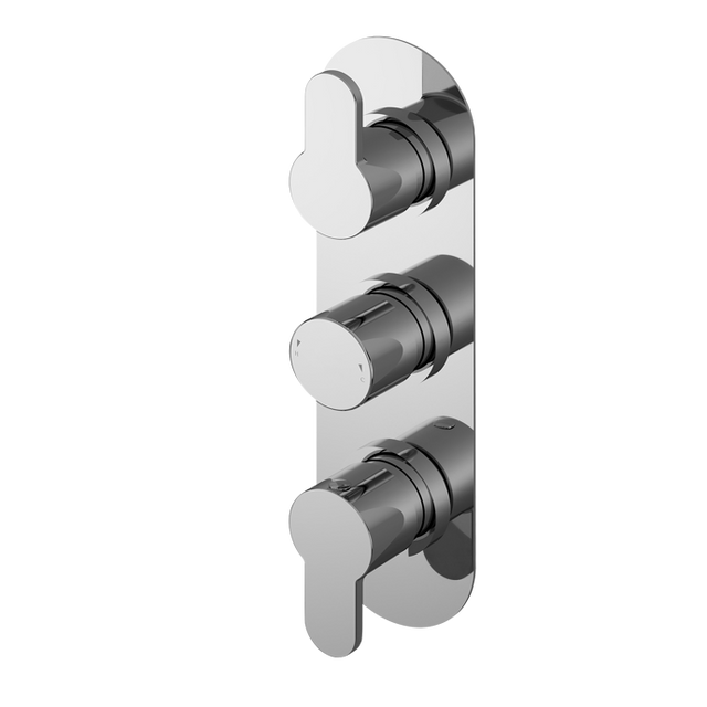 Nuie Arvan Diverter triple handle thermostatic concealed shower valve in chrome finish