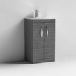Nuie Athena 2-Door Floor Standing Vanity Unit in Brown Grey Avola with ceramic basin and soft close doors, 500mm wide bathroom storage cabinet