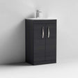 Nuie Athena 2-door floor standing vanity unit in Hacienda Black with integrated Basin 4, 500mm wide compact bathroom storage cabinet