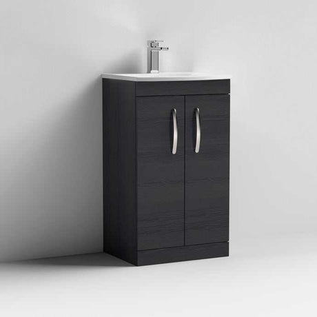 Nuie Athena 2-door floor standing vanity unit in Hacienda Black with integrated Basin 4, 500mm wide compact bathroom storage cabinet