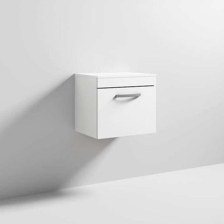Nuie 1-Drawer Athena Wall Hung Vanity Unit and Worktop 500mm Wide - Gloss White - ATH013W