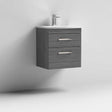 Nuie Athena 2-drawer modern wall hung vanity unit with basin in brown grey Avola finish