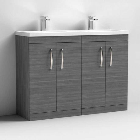 Nuie Athena 4-Door Floor Standing Vanity Unit with Double Ceramic Basin 1200mm Wide - Brown Grey Avola - ATH025F