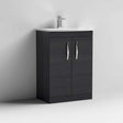 Nuie Athena 2-door floor standing vanity unit with 600mm wide basin in Hacienda Black finish