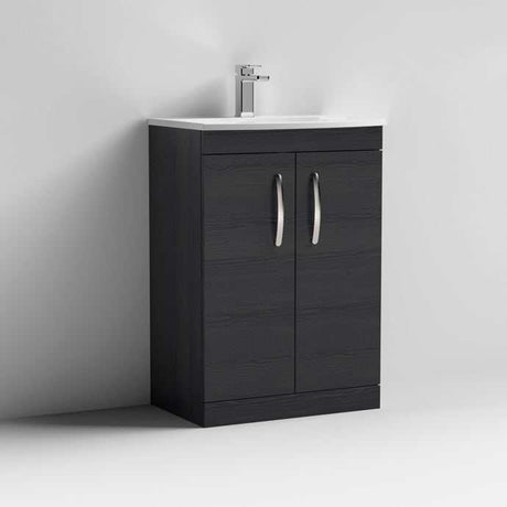 Nuie Athena 2-door floor standing vanity unit with 600mm wide basin in Hacienda Black finish