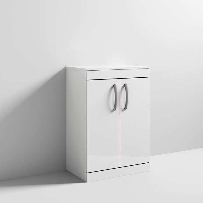 Nuie 2-Door Athena Floor Standing Vanity Unit and Worktop 600mm Wide - Gloss White - ATH027W