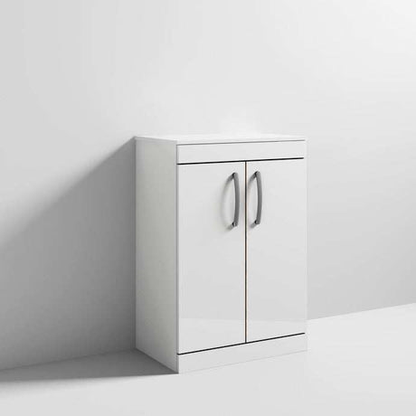 Nuie 2-Door Athena Floor Standing Vanity Unit and Worktop 600mm Wide - Gloss White - ATH027W