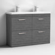 Nuie Athena 4-Drawer Floor Standing Vanity Unit with Double Ceramic Basin 1200mm Wide - Brown Grey Avola - ATH032F