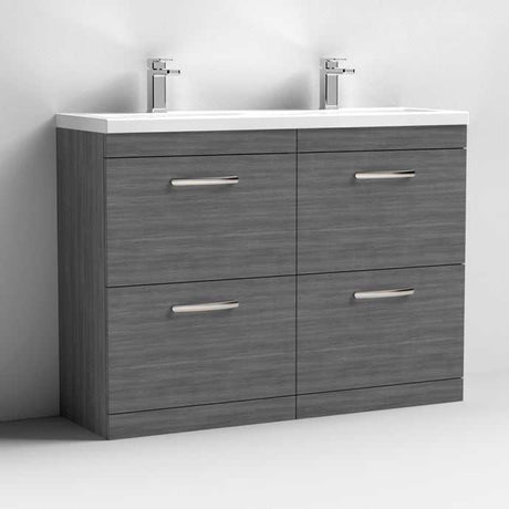 Nuie Athena 4-Drawer Floor Standing Vanity Unit with Double Ceramic Basin 1200mm Wide - Brown Grey Avola - ATH032F