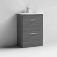 Nuie Athena 2-drawer floor standing vanity unit 600mm wide in brown grey avola with basin and chrome handles