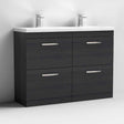 Nuie Athena 4-Drawer Floor Standing Vanity Unit with Double Ceramic Basin 1200mm Wide - Hacienda Black - ATH033F