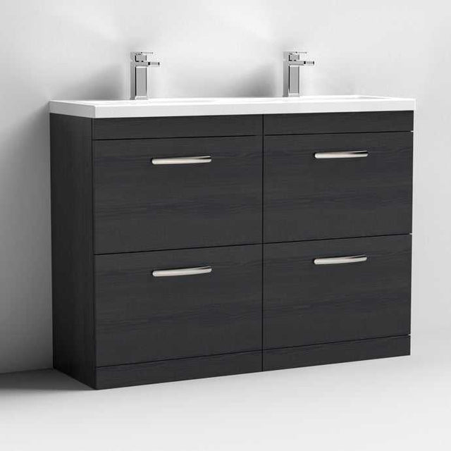 Nuie Athena 4-Drawer Floor Standing Vanity Unit with Double Ceramic Basin 1200mm Wide - Hacienda Black - ATH033F