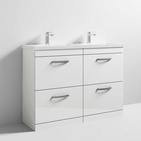 Nuie Athena 4-Drawer Floor Standing Vanity Unit with Double Ceramic Basin 1200mm Wide - Gloss White - ATH034F