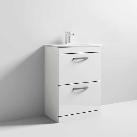 Nuie Athena 2-Drawer Vanity unit in gloss white with built-in basin and soft-close drawers