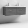 Nuie 2-Drawer Athena Wall Hung Vanity Unit with Double Basin 1200mm Wide - Brown Grey Avola - ATH039C