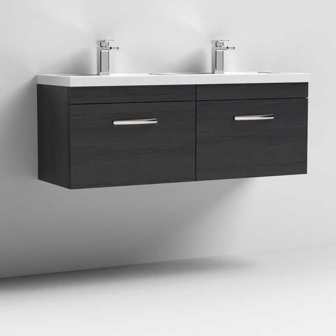Nuie 2-Drawer Athena Wall Hung Vanity Unit with Double Basin 1200mm Wide - Hacienda Black - ATH040C