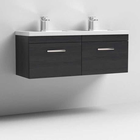 Nuie 2-Drawer Athena Wall Hung Vanity Unit with Double Basin 1200mm Wide - Hacienda Black - ATH040C