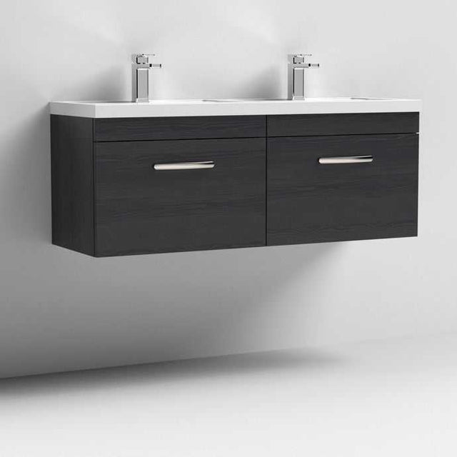 Nuie 2-Drawer Athena Wall Hung Vanity Unit with Double Basin 1200mm Wide - Hacienda Black - ATH040C