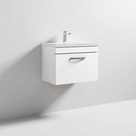 Nuie Athena Gloss White Contemporary 600 Wall Hung Single Drawer Vanit