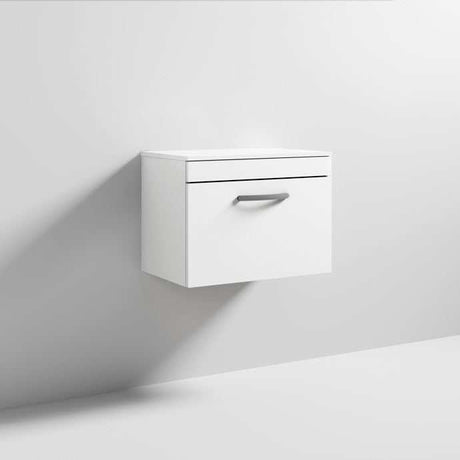Nuie 1-Drawer Athena Wall Hung Vanity Unit and Worktop 600mm Wide - Gloss White - ATH041W
