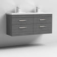 Nuie 4-Drawer Athena Wall Hung Vanity Unit with Double Basin 1200mm Wide - Brown Grey Avola - ATH046C